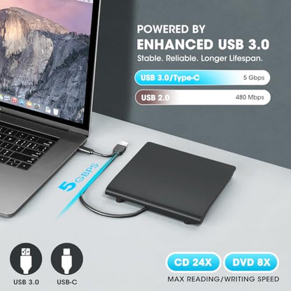 ROOFULL Portable USB 3.0 Type-C External Optical Drive ECD829-Y-BB