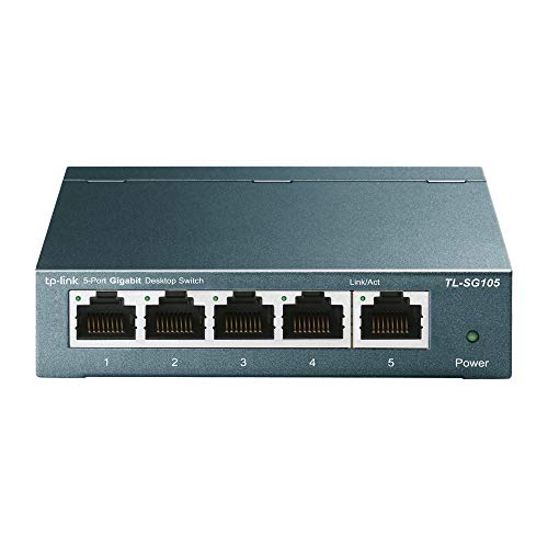 TP-Link 5-Port TL-SG105 Ethernet Switch, 10/100/1000Mbps, Metal Case, Plug and Play