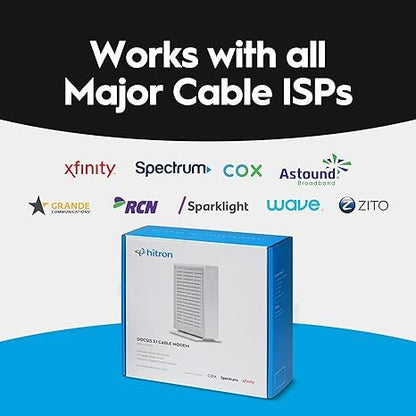 Hitron 2.5 Gbps DOCSIS 3.1 Cable Modem | Ethernet Connectivity | 1 Ethernet Port | 8.13" Height