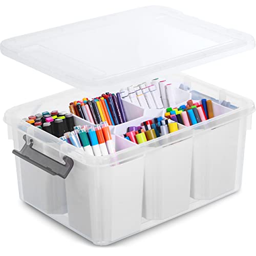Citylife 17QT Plastic Storage Bin Clear White Stackable Organizer Containers for Tools and Crafts