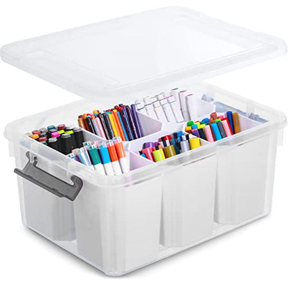 Citylife 17QT Plastic Storage Bin Clear White Stackable Organizer Containers for Tools and Crafts