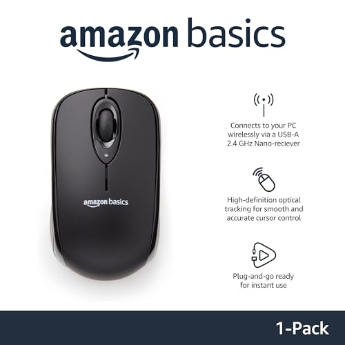 Amazon Basics MGR0975 2.4 GHz Wireless Optical Mouse USB Connectivity Black
