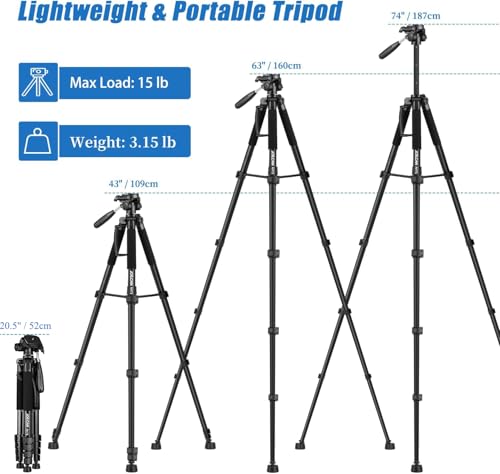 JOILCAN 74" AH75 Tripod, Professional Photography Stand