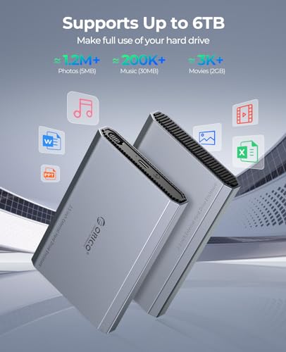 ORICO 6TB DD25-C3 2.5" SATA USB 3.2 Gen 2 Aluminum Hard Drive Enclosure