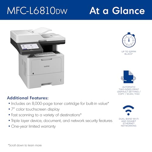 Brother MFCL6810DW Laser Multifunction Printer, 1200 x 1200 DPI, 52 ppm, A4