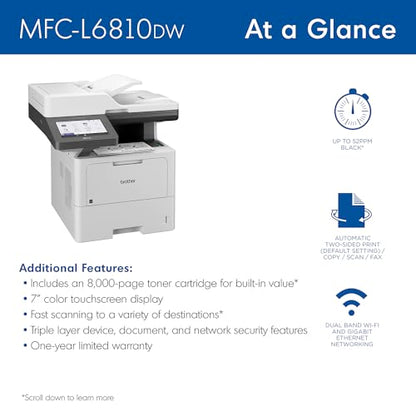 Brother MFCL6810DW Laser Multifunction Printer, 1200 x 1200 DPI, 52 ppm, A4