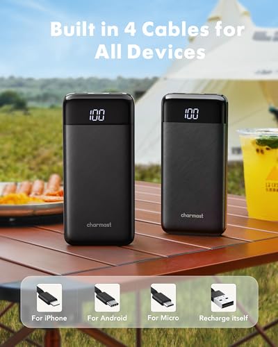 Charmast Portable Charger 10000mAh W1148 Slim 6 Outputs 3 Inputs 3A Fast Charging Black