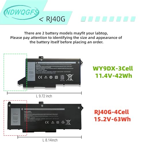 NDWQGFS 63Wh RJ40G Laptop Battery 12V 3941mAh Lithium Metal Rechargeable Battery 1 Count