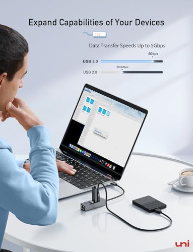 uni USB C Ethernet Hub UHUB01 5Gbps 5"x2.3"x0.66" Grey