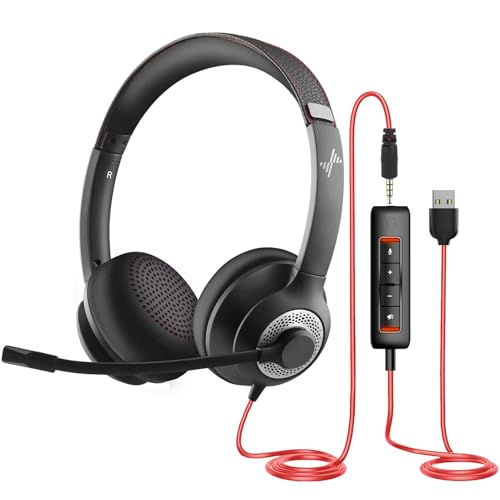 JIAMQISHI EH01 USB+3.5mm Wired Headset, 32 Ohm, Dynamic Driver, Touch Control, Active Noise Cancellation, Volume Control, Black