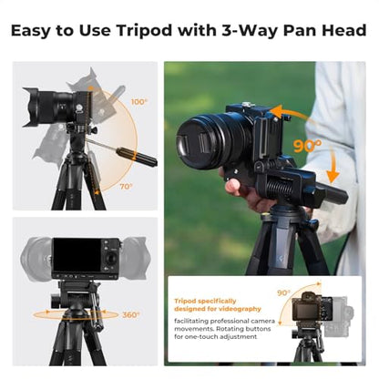 K&F CONCEPT 75 Inches KF09.126 Aluminum Tripod for Cameras and Smartphones