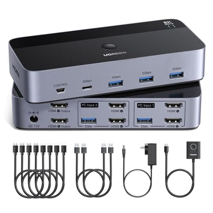 UGREEN 2-Port KVM Switch Model AK703 12V DC 2A Normally Open Plug In Surface Mount