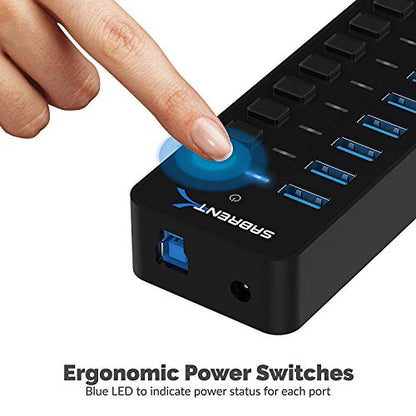 SABRENT 10-Port USB 3.0 Hub Model HB-BU10 Data Transfer Rate 5Gbps USB Ports 10