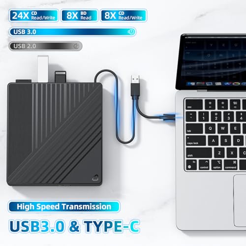 LLMHHKYK 5-in-1 External Blu-ray Drive BD051 USB 3.0 & Type-C Optical Drive