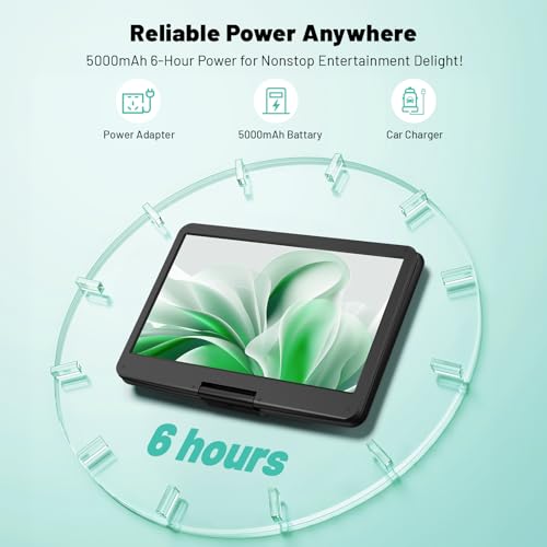 POFOTO 15.6" PD15 Portable DVD Player, 1280 x 800 Resolution, 5000mAh Battery, Black