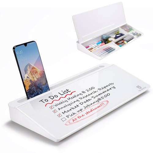 TSJ OFFICE 15.8" x 7.1" TSJWB1806W Frameless Glass Desktop Whiteboard