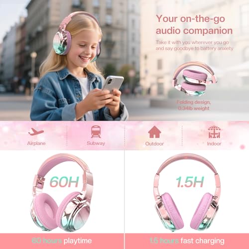 QearFun PX2782 Kids Bluetooth Headphones 3.5 mm Jack Wireless Bluetooth 5.3 30 Hours Battery Life