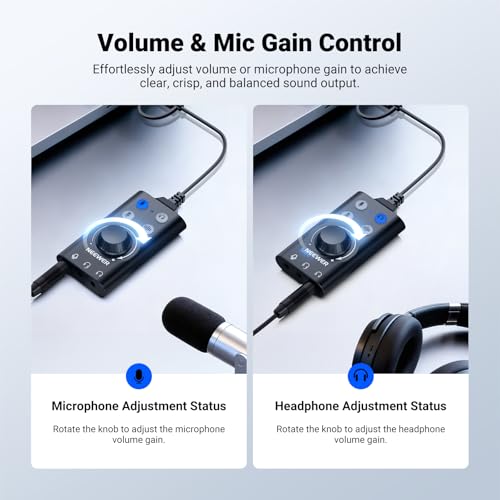 NEEWER PP07 USB C & USB A to 3.5mm External Sound Card, Portable Audio Adapter with Mute, Noise Cancellation, Volume & Gain Control