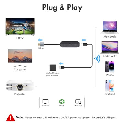 JUCONU 1"L x 2"W x 3"H Wireless HDMI Adapter 1080p Wireless Connectivity