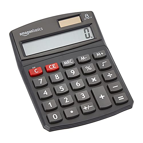 Amazon Basics Standard Function LCD Calculator Solar and Battery Black 8-Digit KC-760-8