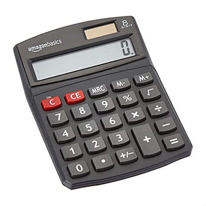 Amazon Basics Standard Function LCD Calculator Solar and Battery Black 8-Digit KC-760-8
