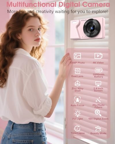 Vitaler 32GB A61 64MP 4K UHD Digital Camera Compact Point & Shoot
