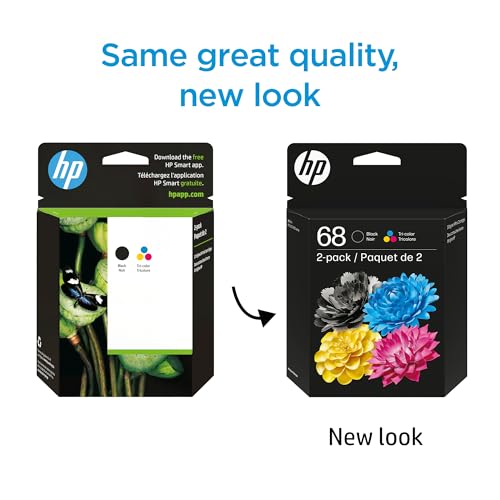 HP 68 Black/Tri-Color Ink Cartridges, Model 6L6S2TN, Compatible with Envy 6000 Series
