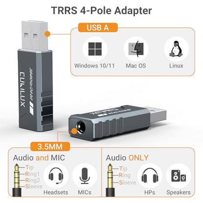 Cubilux USB to 3.5mm Audio Adapter, Hi-Res 384KHz/32-bit USB A DAC Dongle, UAC 2.0 External Sound Card