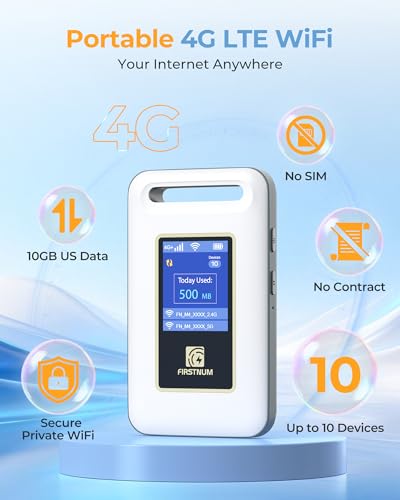 FIRSTNUM Portable 4G LTE Wi-Fi Hotspot 10 Devices Connectivity WPA2/WPA3