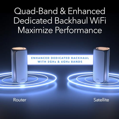 NETGEAR RBE973S Quad-Band WiFi 7 Mesh Network System, Router + 2 Satellite Extenders, Up to 27Gbps, Covers 10,000 sq. ft.