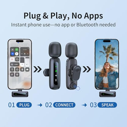 Uewpv Mini Wireless Lavalier Microphone, Model Microphone cravate sans fil, USB Connectivity, Omnidirectional, 20Hz - 20KHz Frequency Response, Battery Powered