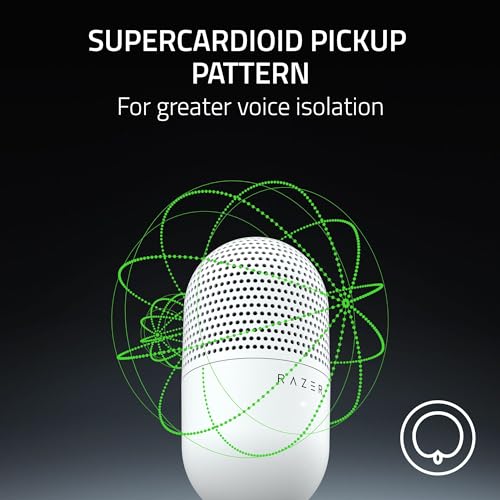 Razer 3.59x3.59x6.38 inches Seiren V3 Mini USB Microphone - Supercardioid Polar Pattern - Condenser - 20Hz-20KHz Frequency Response - 78dB SNR - 1 Channel - White
