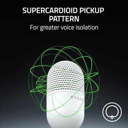 Razer 3.59x3.59x6.38 inches Seiren V3 Mini USB Microphone - Supercardioid Polar Pattern - Condenser - 20Hz-20KHz Frequency Response - 78dB SNR - 1 Channel - White