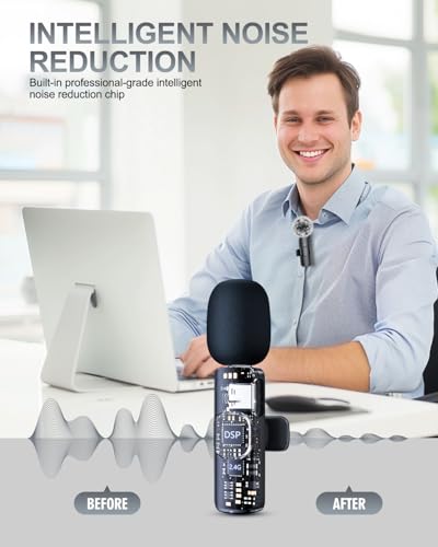 PQRQP 3-in-1 Professional Wireless Lavalier Microphone GT16 Wireless USB-C/3.5mm Jack/Li