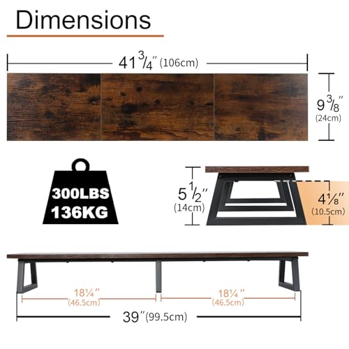 TEAMIX 42 inch DS100E Monitor Riser Stand Heavy-Duty Wood and Metal Ergonomic Desk Organizer