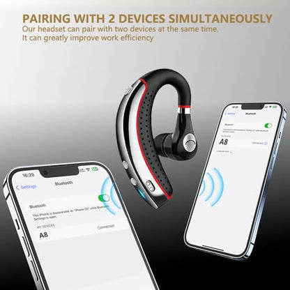 SneKa A8 Bluetooth Headset, In-Ear, Wireless, Adaptive Noise Cancellation, Red
