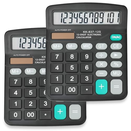 YesBes 2 Pack Calculator Calculator-2p 12 Digits Solar Powered Display 4.25 Inches