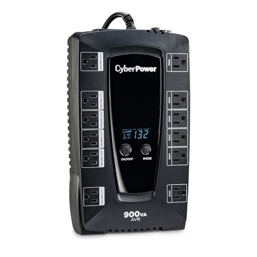 CyberPower 900VA/480W AVRG900LCD UPS System with 12 Outlets and AVR