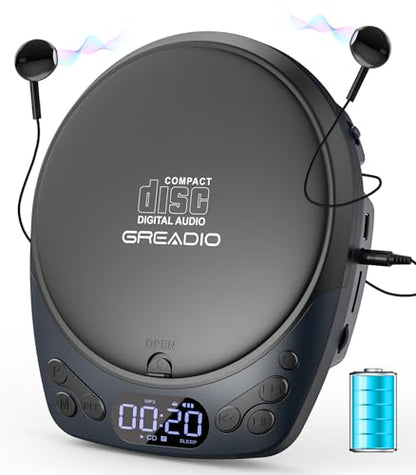 Greadio Portable CD Player CD-40 11-hour Battery Life 2 Channels Audio CD