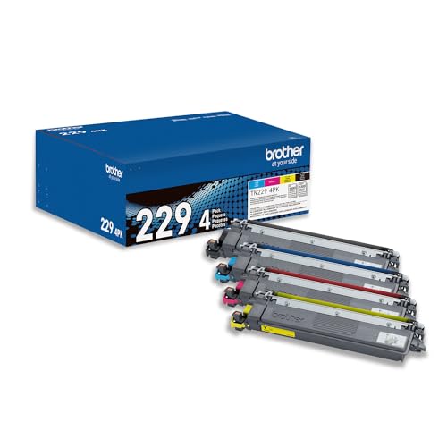 Brother TN229 4PK Color Laser Printer Toner Cartridges | Black, Cyan, Magenta, Yellow | Up to 1500 Page Yield