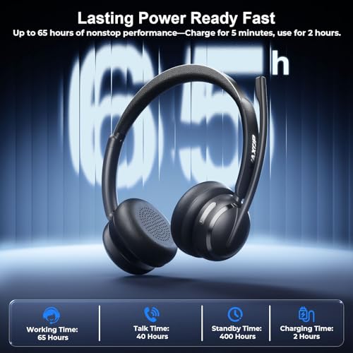 Waxop WX-HS003 Wireless Headset with Mic, Bluetooth 6.0, USB-A/C Dongle, 65-Hour Battery Life