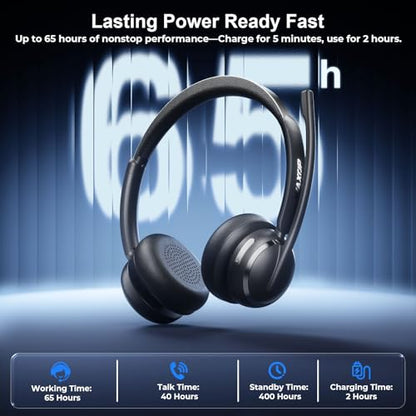 Waxop WX-HS003 Wireless Headset with Mic, Bluetooth 6.0, USB-A/C Dongle, 65-Hour Battery Life