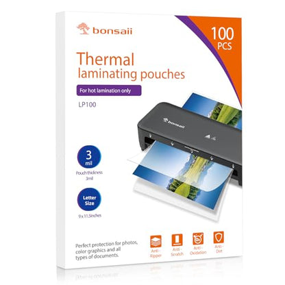 Bonsaii 9 x 11.5 inches 100 PCS Thermal Laminating Pouches 3 mil Clear Durable