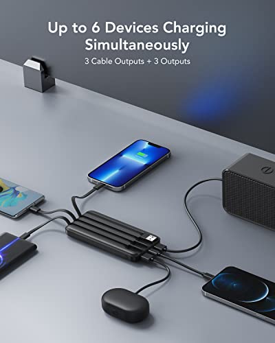 Charmast Portable Charger 10000mAh W1148 Slim 6 Outputs 3 Inputs 3A Fast Charging Black