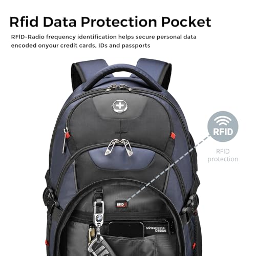 Swissdigital 31L Sd-803 Laptop Backpack Black/Blue Water Repellent 15.6 Inches Standard Laptop Travel