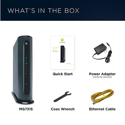Motorola 2.4GHz FBA_MG7315-10 DOCSIS 3.0 Router with 4 LAN Ports, 343Mbps Speed