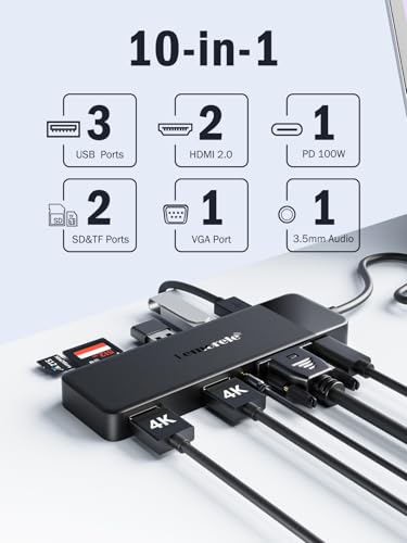 Lemorele USB C Docking Station 10-in-1 Dual Monitor HDMI Adapter