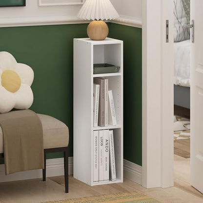 Furinno 3-Tier 22286 Bookcase 8-Inch Storage Shelf, Rectangular, Engineered Wood, White
