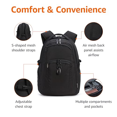Amazon Basics 17-Inch Laptop Backpack NC2401019R1 Water Resistant Polyester Black