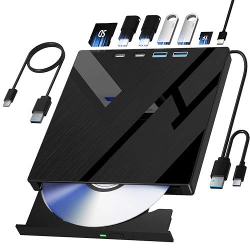 Wbacon 7-in-1 External DVD Drive Model 744316243262 with USB 3.0 Connectivity
